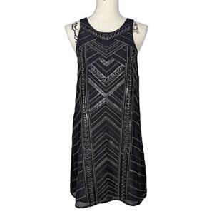 Miss Me Black Sheer Geometric Beaded Mini Dress